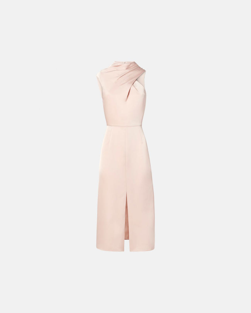 Robe asymétrique satinée nude_4