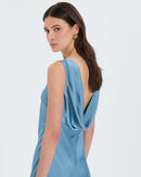 Robe satinée à dos bénitier bleu hortensia_1