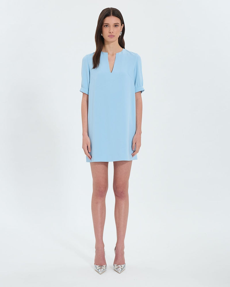 Robe droite en crêpe bleue ciel_1