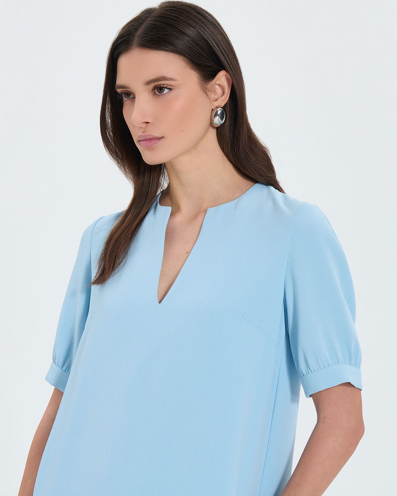 Robe droite en crêpe bleue ciel_2