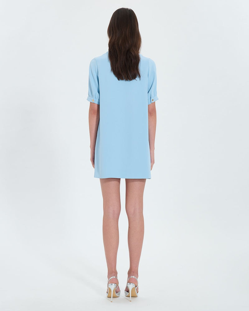 Robe droite en crêpe bleue ciel_3