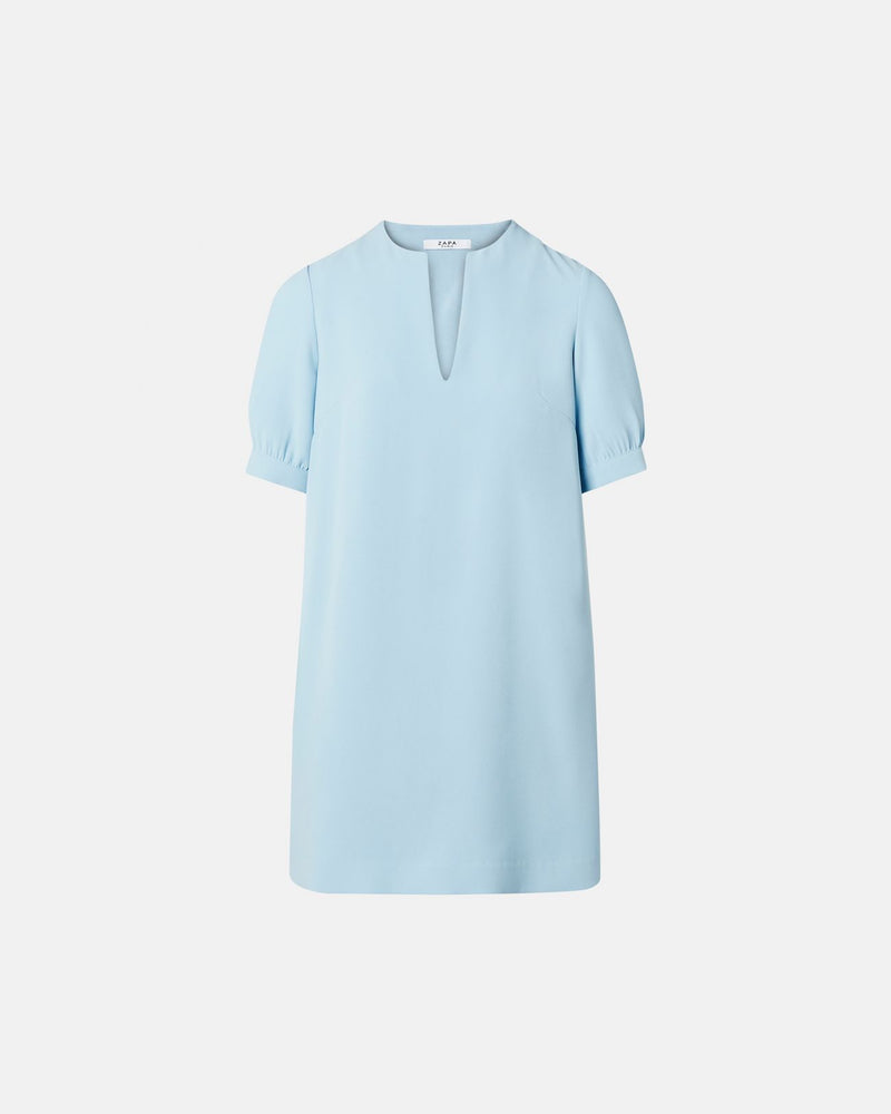 Robe droite en crêpe bleue ciel_4