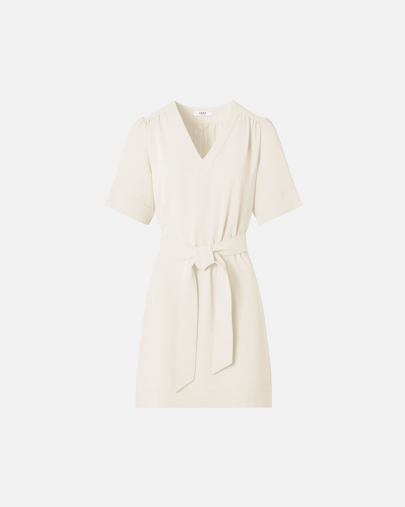 Fitted dress in ecru crepe_1