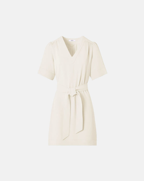 Fitted dress in ecru crepe_1