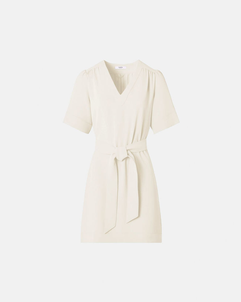 Robe cintrée en crêpe écrue_1