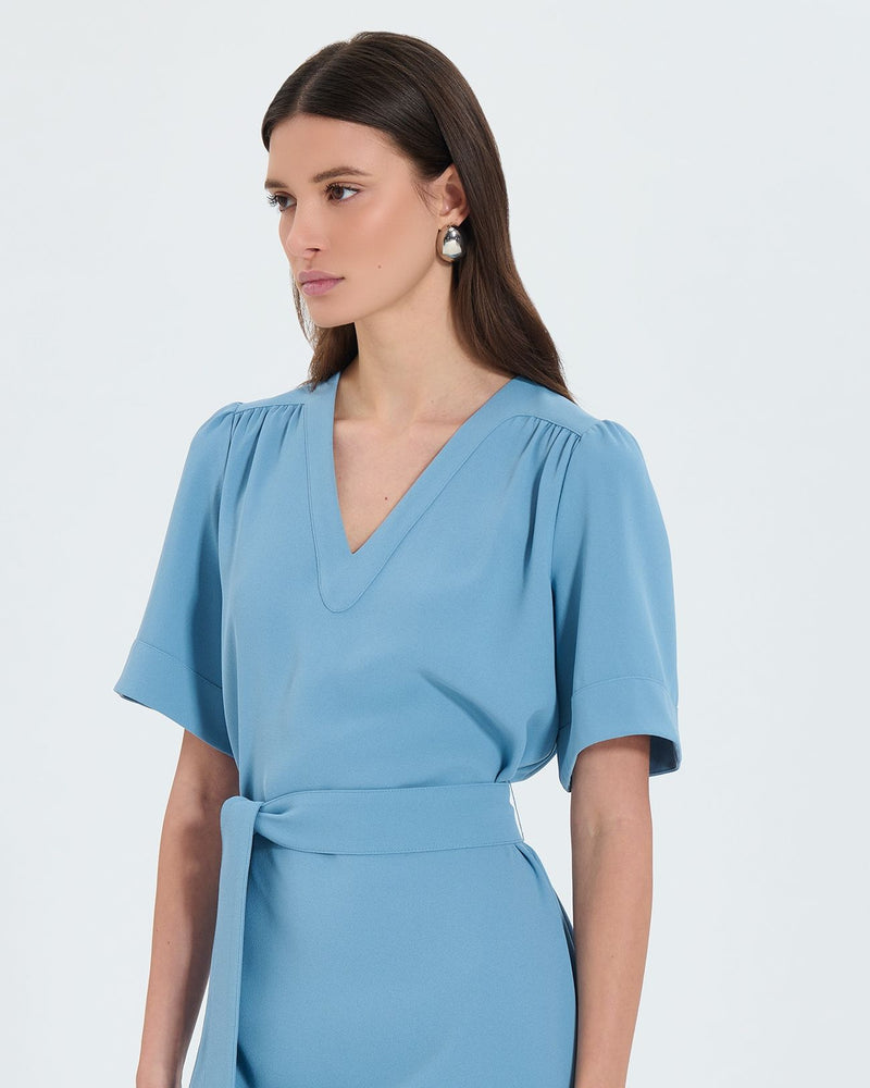Robe droite en crêpe bleue_2
