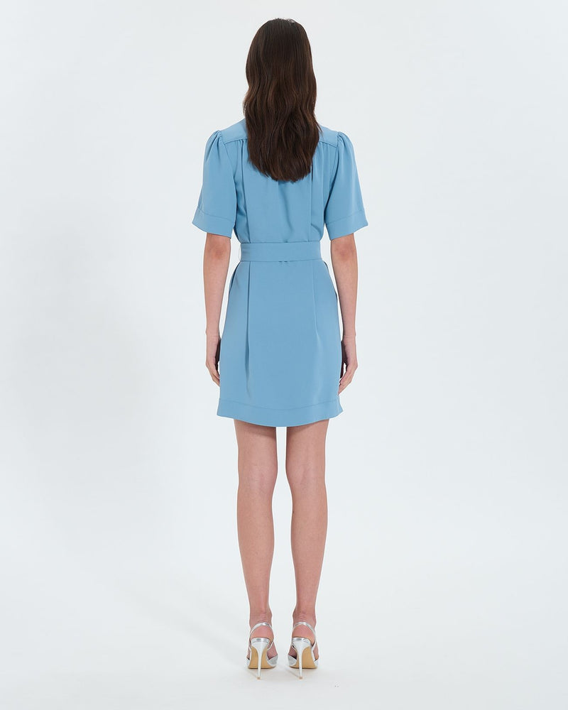 Robe droite en crêpe bleue_3