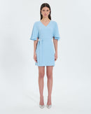Robe courte en crêpe bleu ciel_1