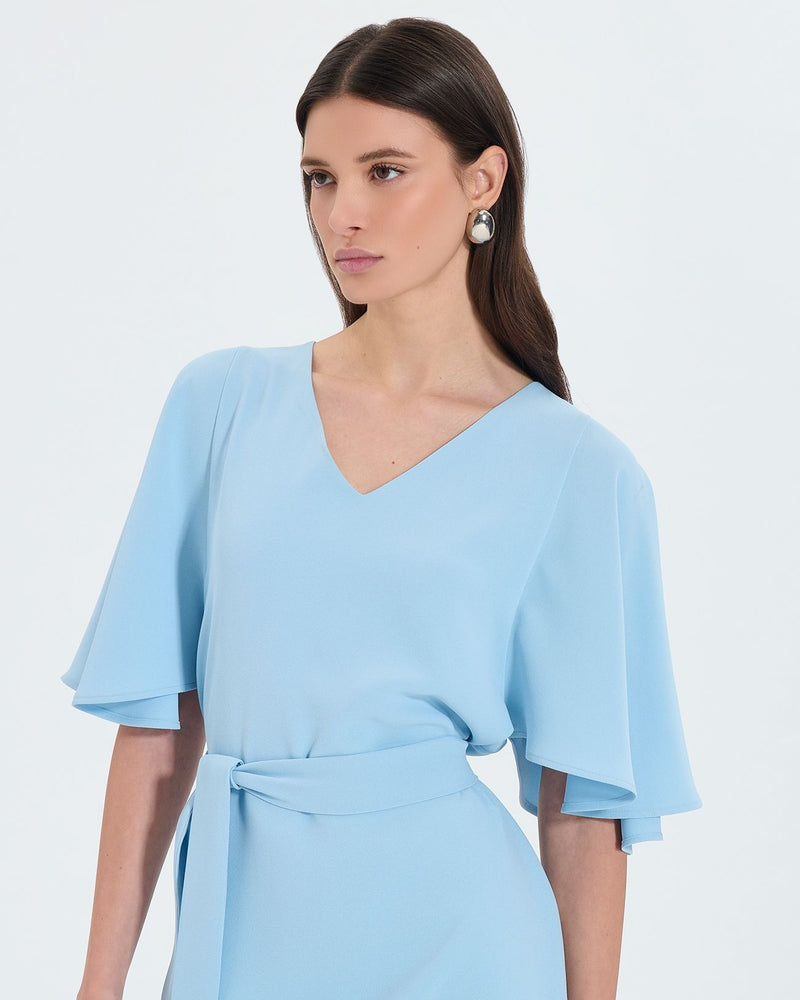 Robe courte en crêpe bleu ciel_2