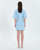 Robe courte en crêpe bleu ciel_3