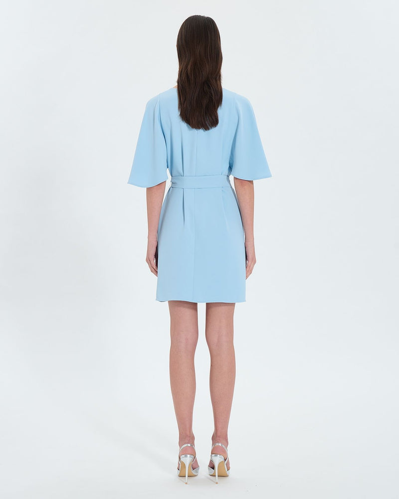 Robe courte en crêpe bleu ciel_3