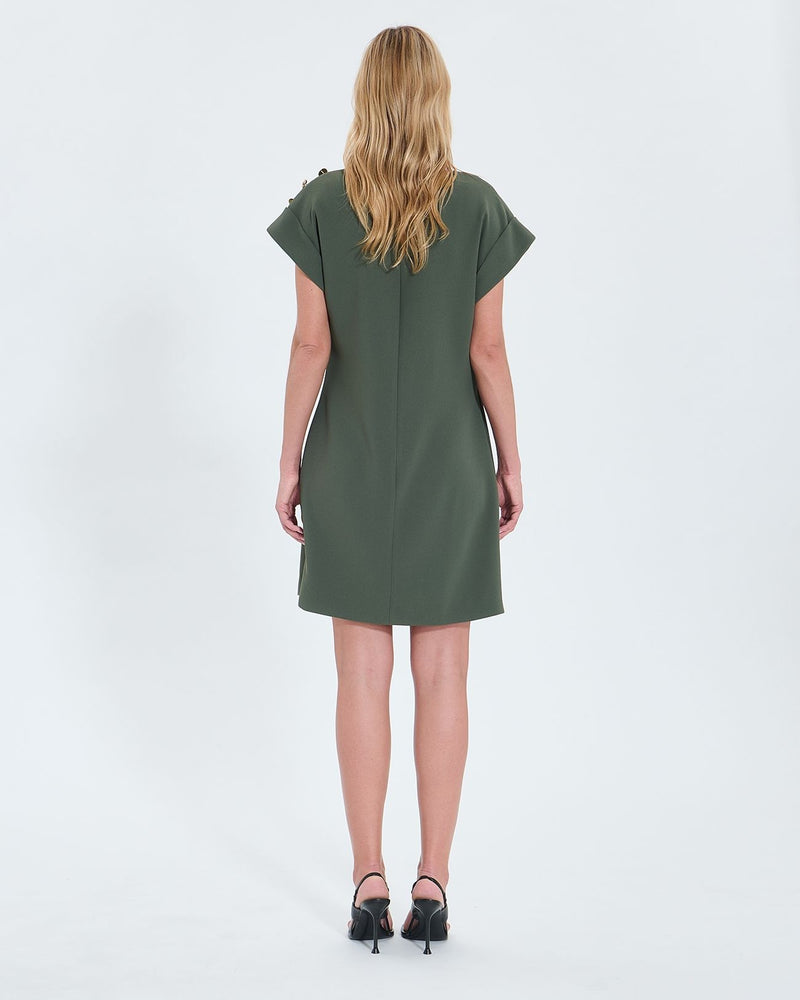 Robe courte en crêpe kaki_4