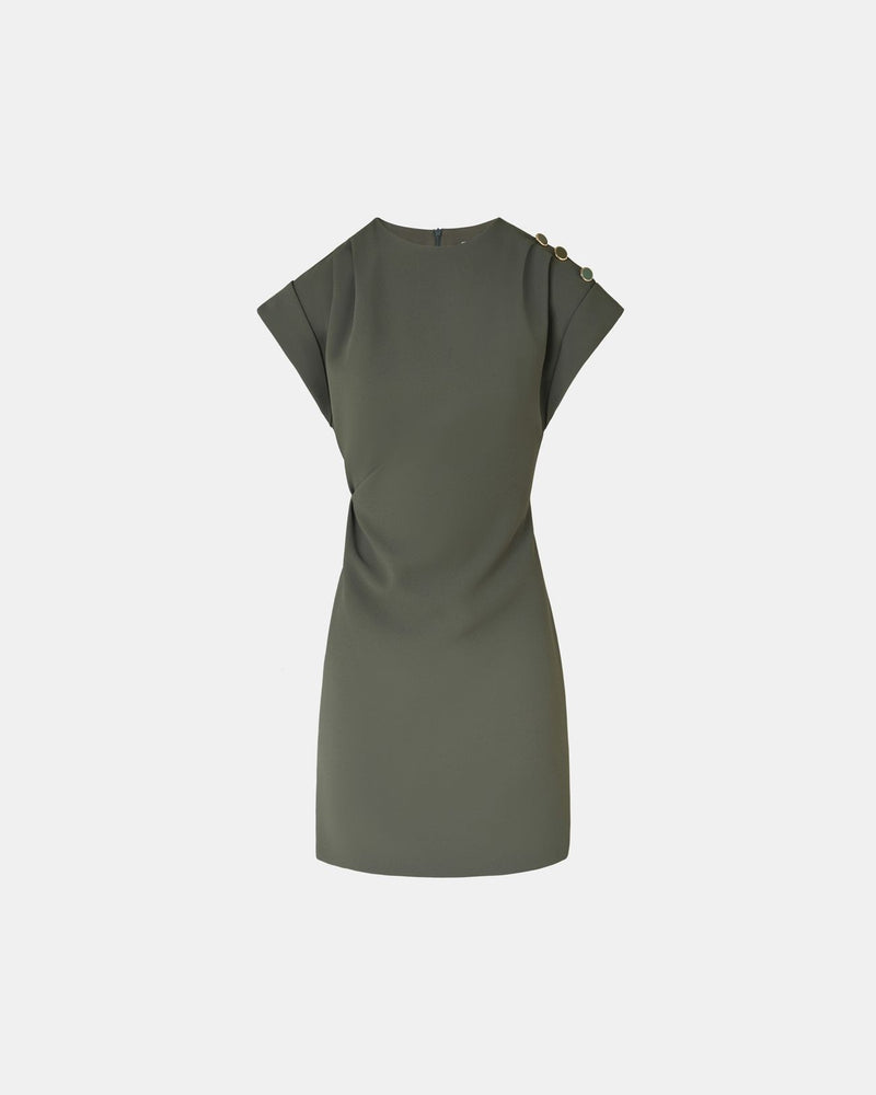 Robe courte en crêpe kaki_5