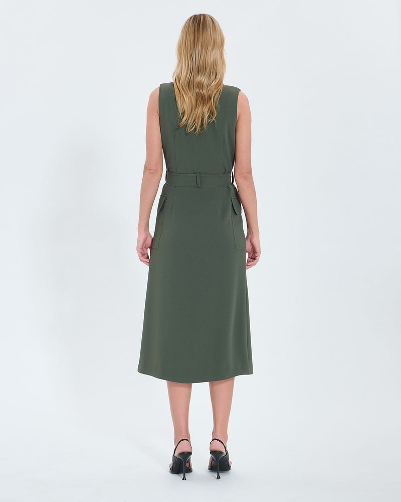 Robe longue en crêpe kaki_3