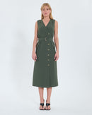 Robe longue en crêpe kaki_4