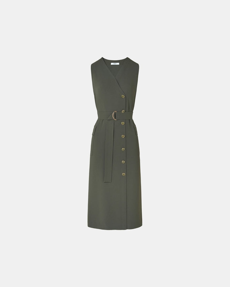 Robe longue en crêpe kaki_5