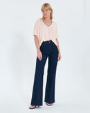 T-shirt col V en lin nude_1