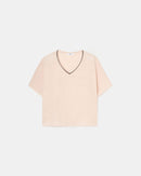 T-shirt col V en lin nude_5