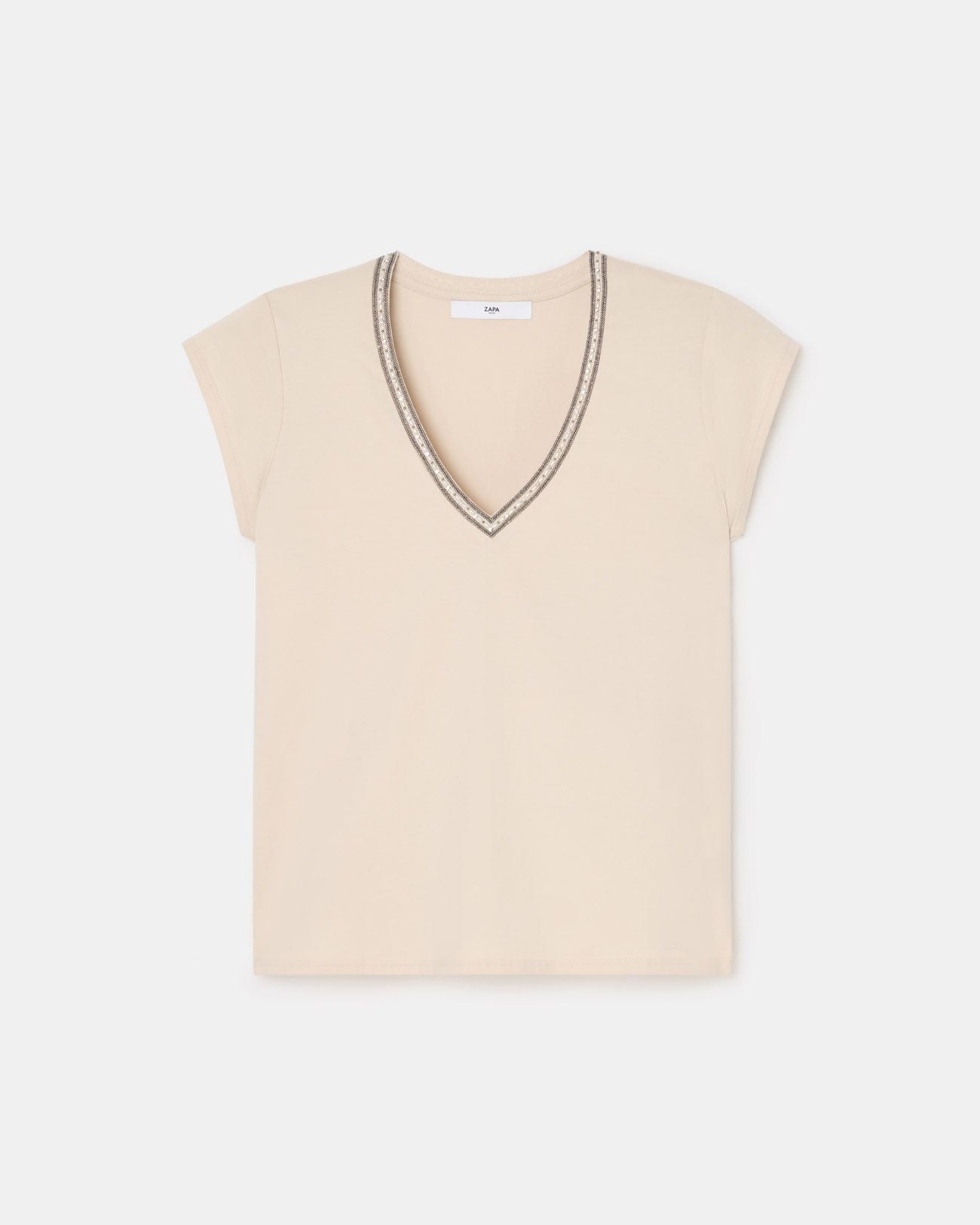 Tee-shirt col V nude_5