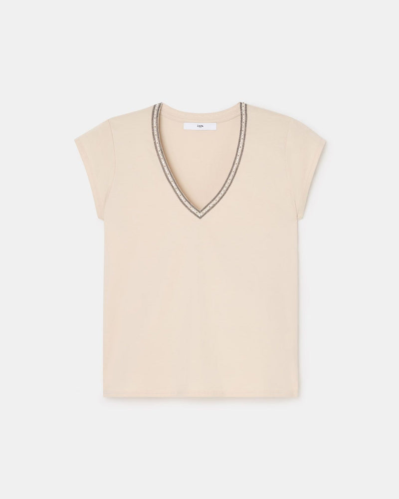 Tee-shirt col V nude_5