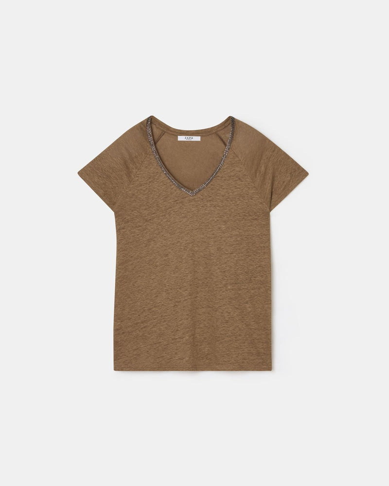 Tee-shirt en lin tabac_5