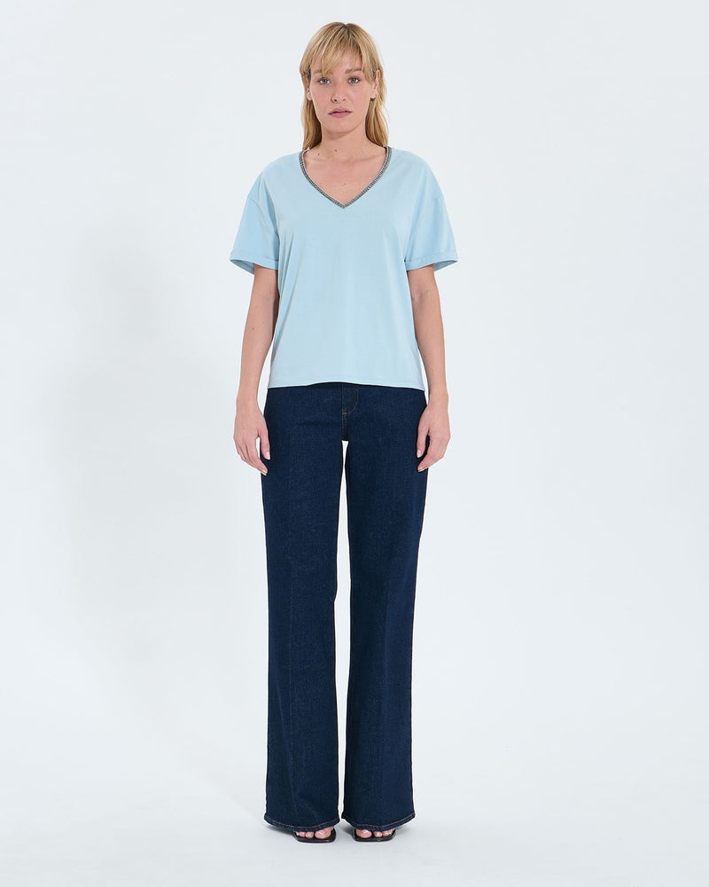 Tee-shirt ajusté en coton bleu ciel_4