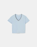 Tee-shirt ajusté en coton bleu ciel_5