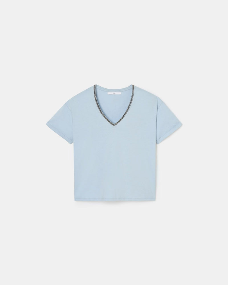 Tee-shirt ajusté en coton bleu ciel_5