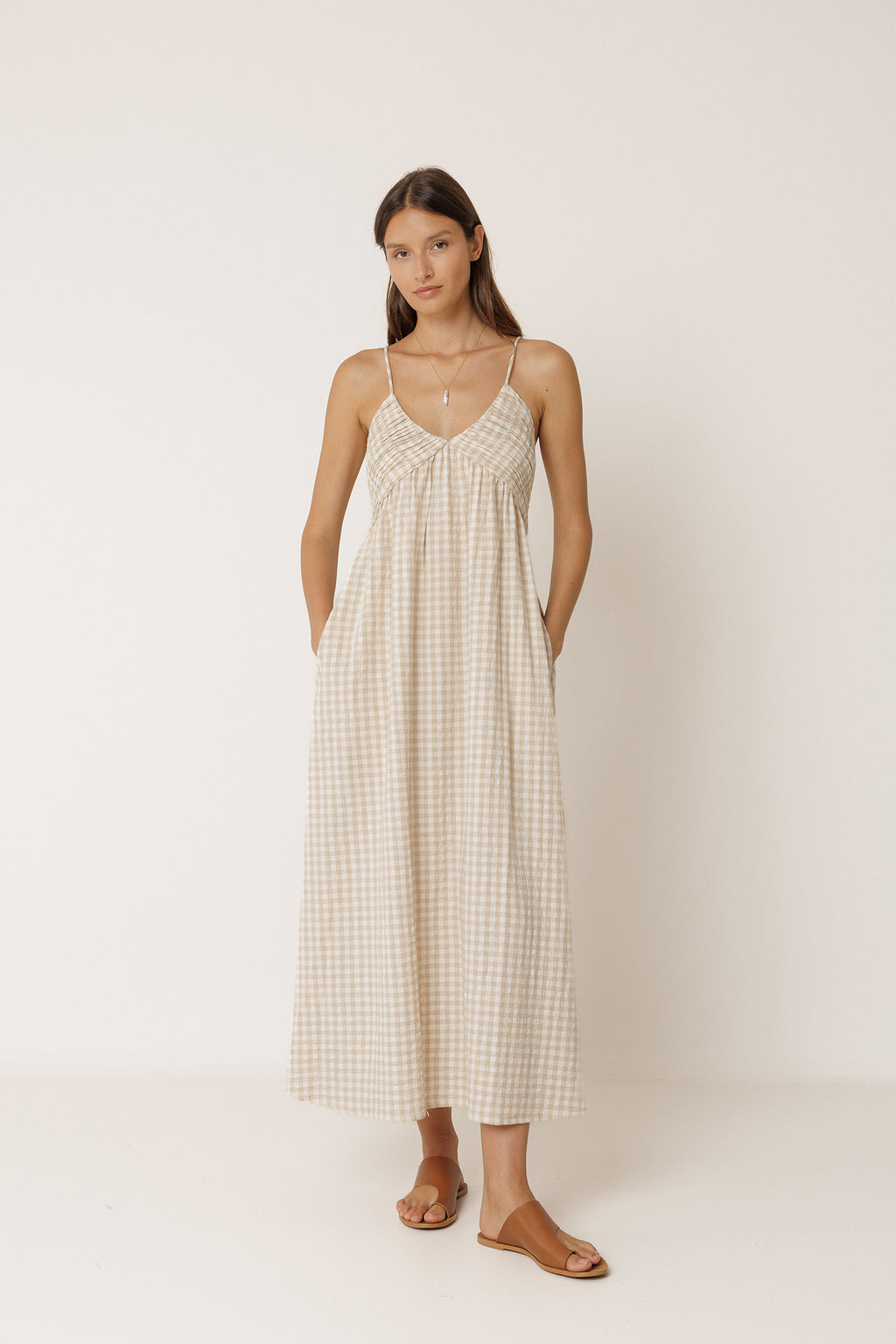 Robe À Bretelles Vichy - Beige