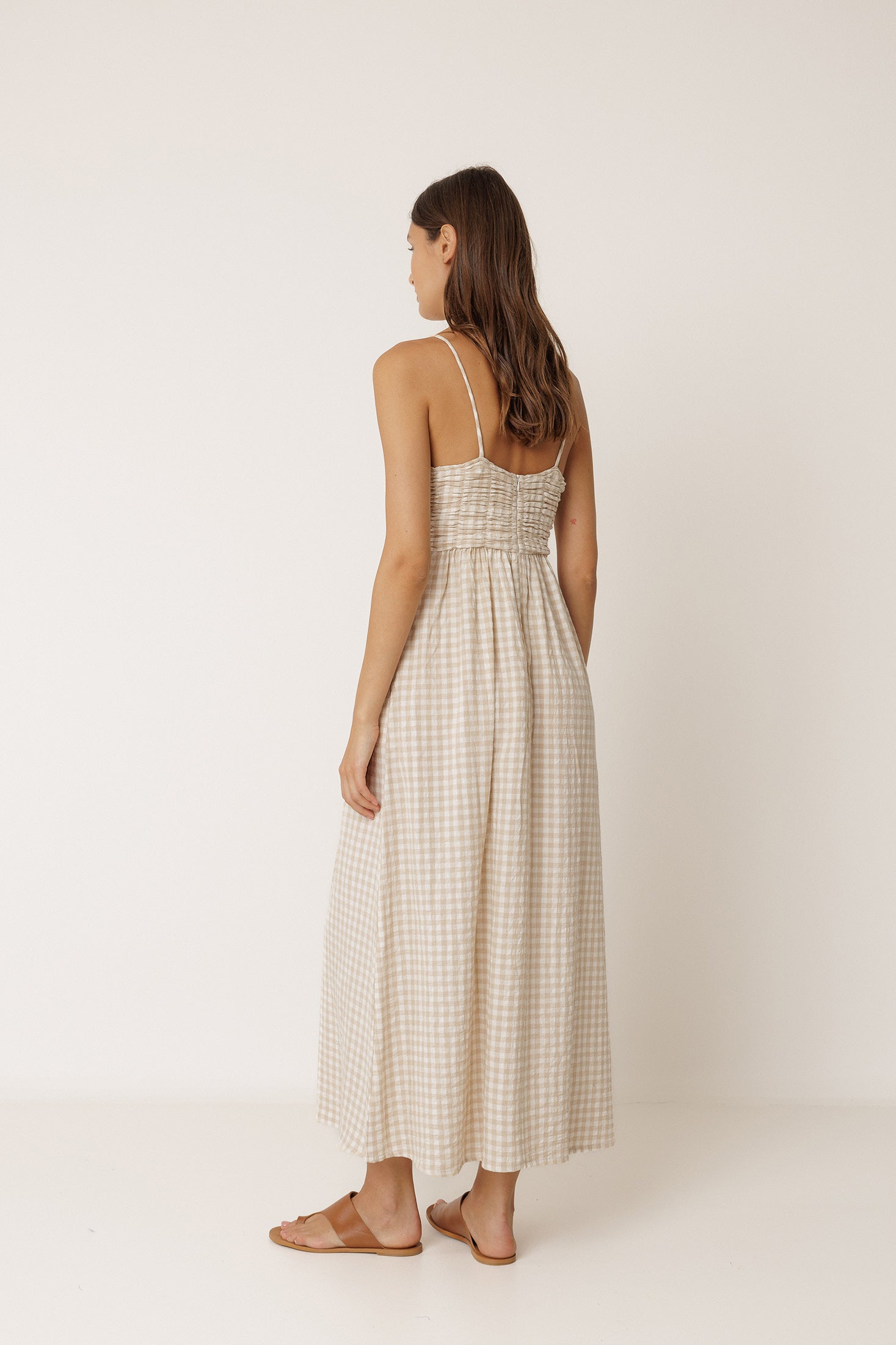 Robe À Bretelles Vichy - Beige