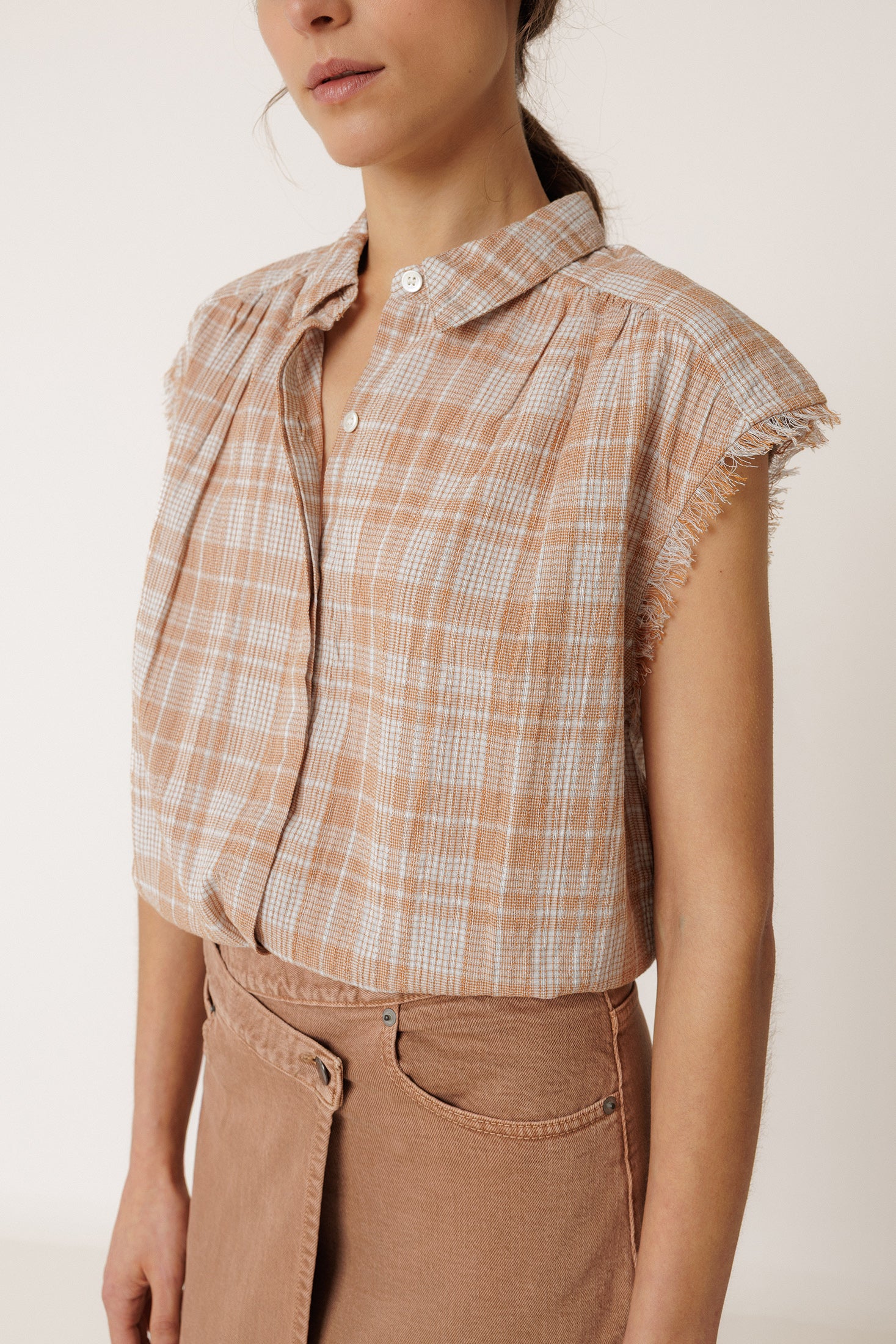 Chemise En Coton Effilochée - Rouille