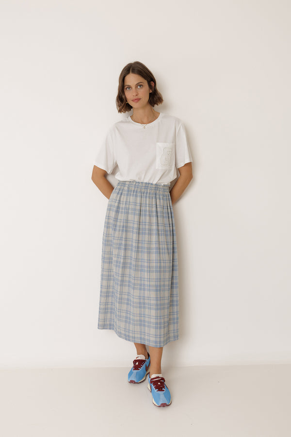 Checked Cotton Skirt - British Blue