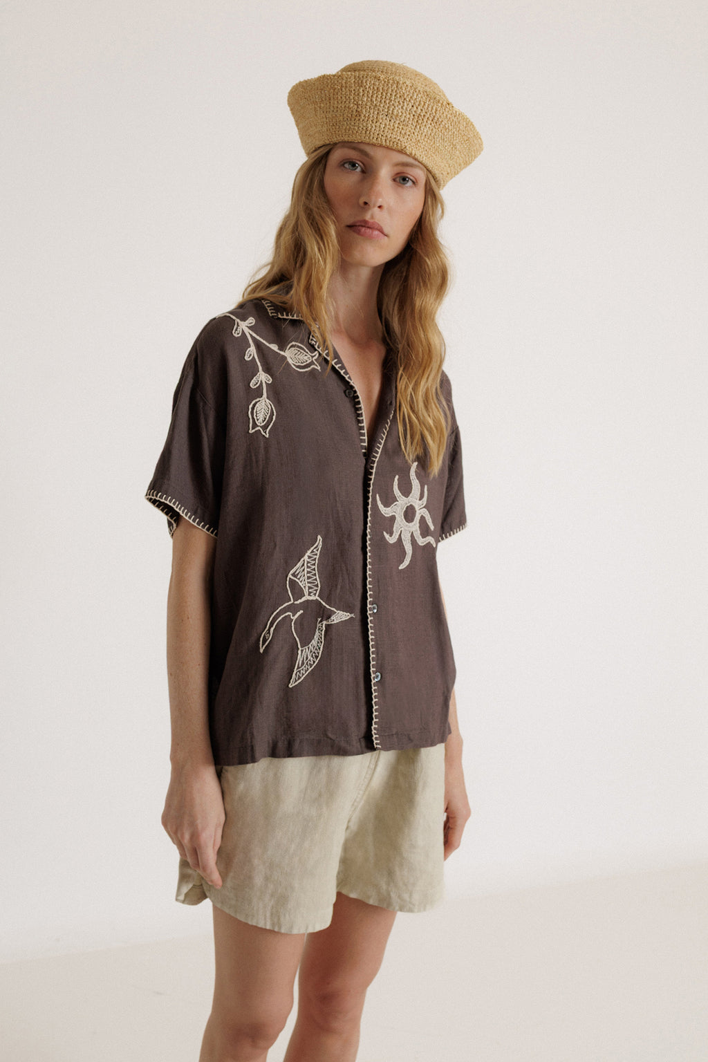 Chemise À Broderie Artisanale - Charbon