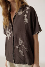 Chemise À Broderie Artisanale - Charbon