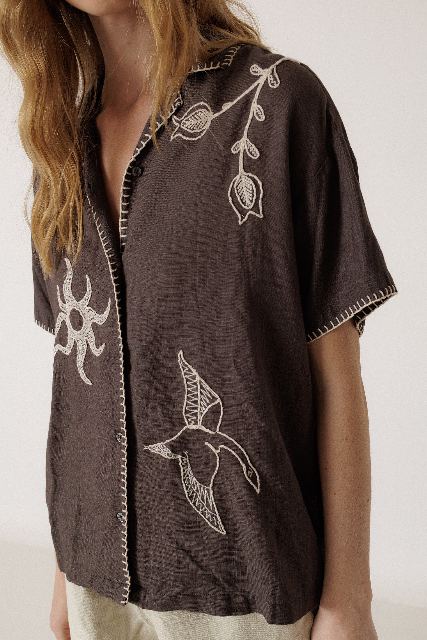 Chemise À Broderie Artisanale - Charbon
