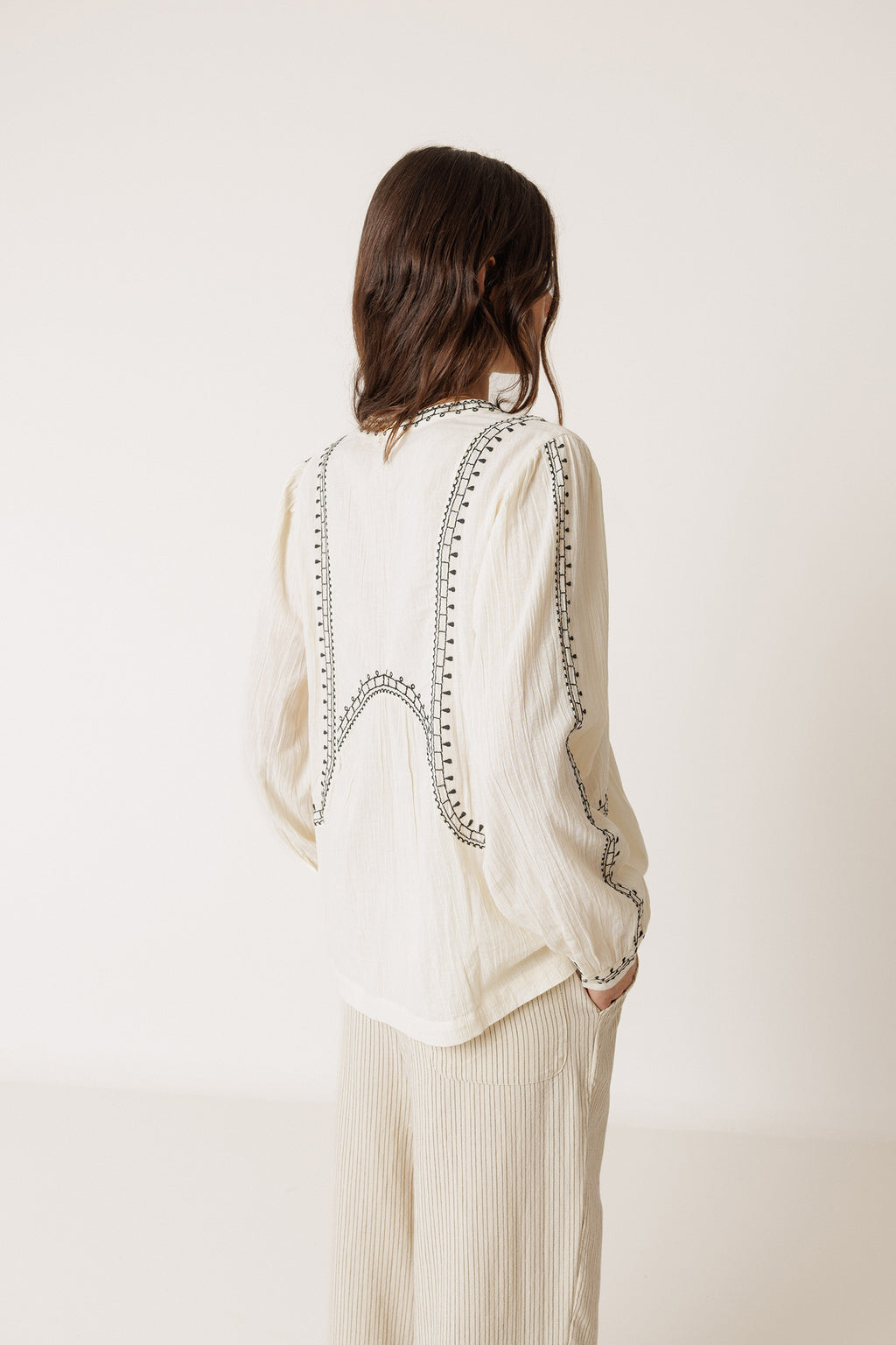Blouse À Broderie Ethnique - Écru