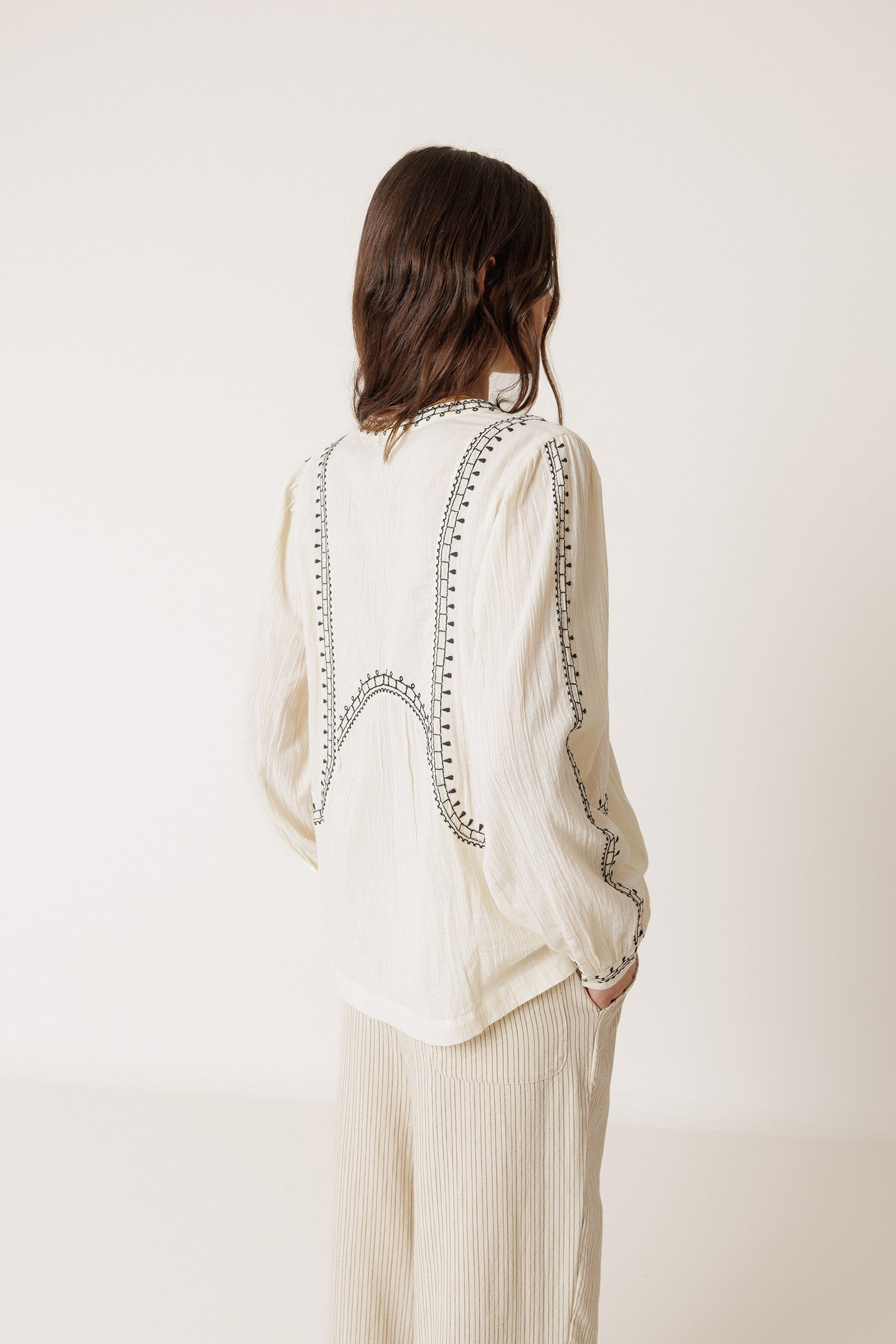 Blouse À Broderie Ethnique - Écru