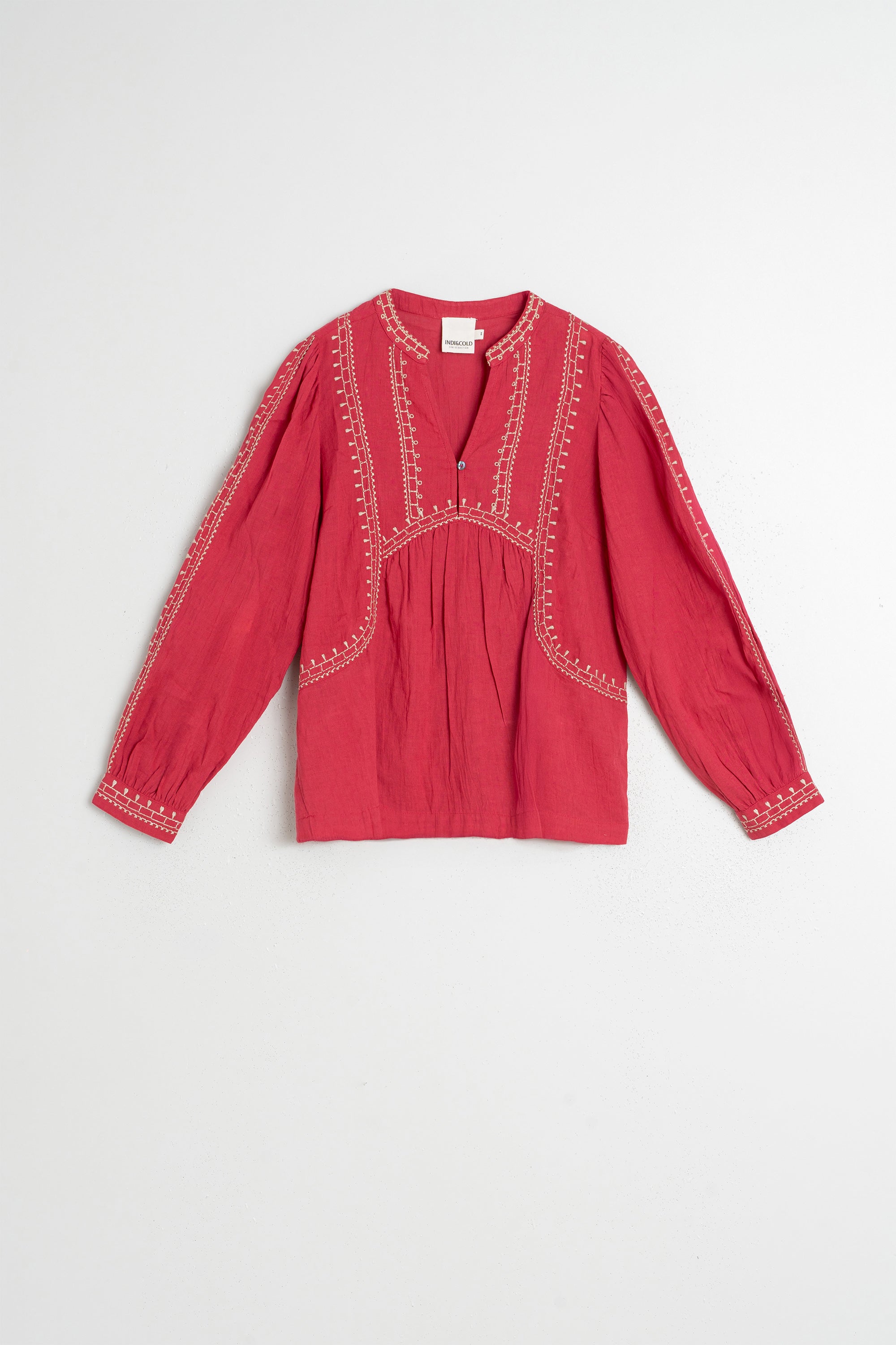Blouse À Broderie Ethnique - Fraise