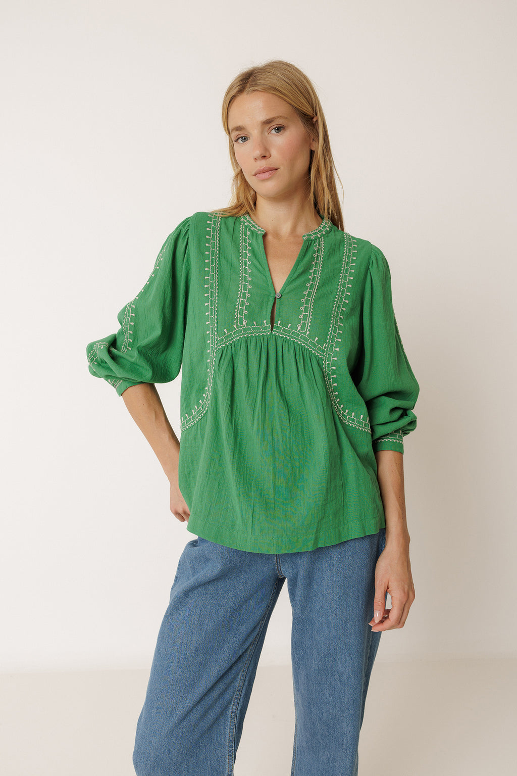 Blouse À Broderie Ethnique - Vert
