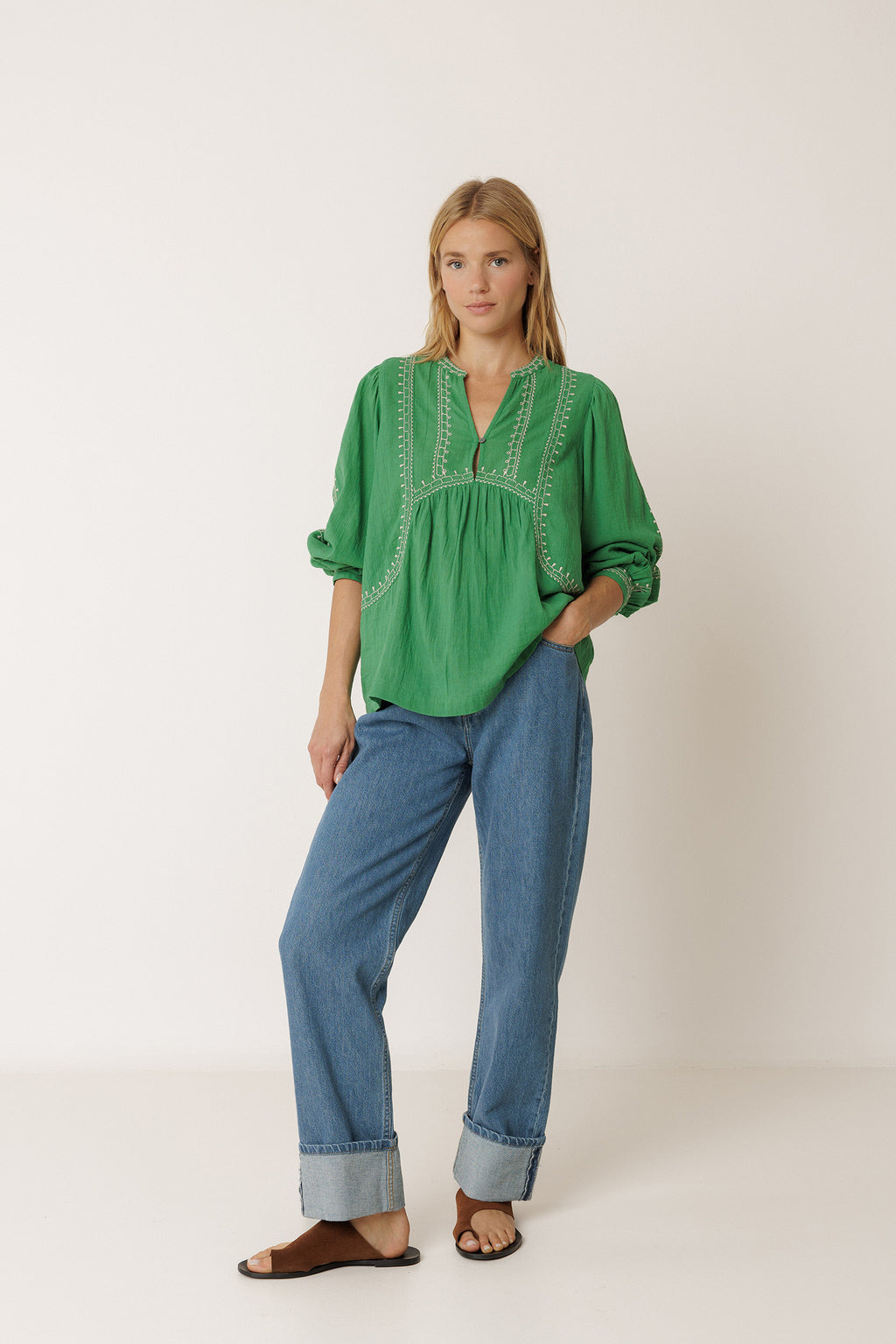 Blouse À Broderie Ethnique - Vert