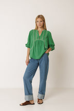Blouse À Broderie Ethnique - Vert