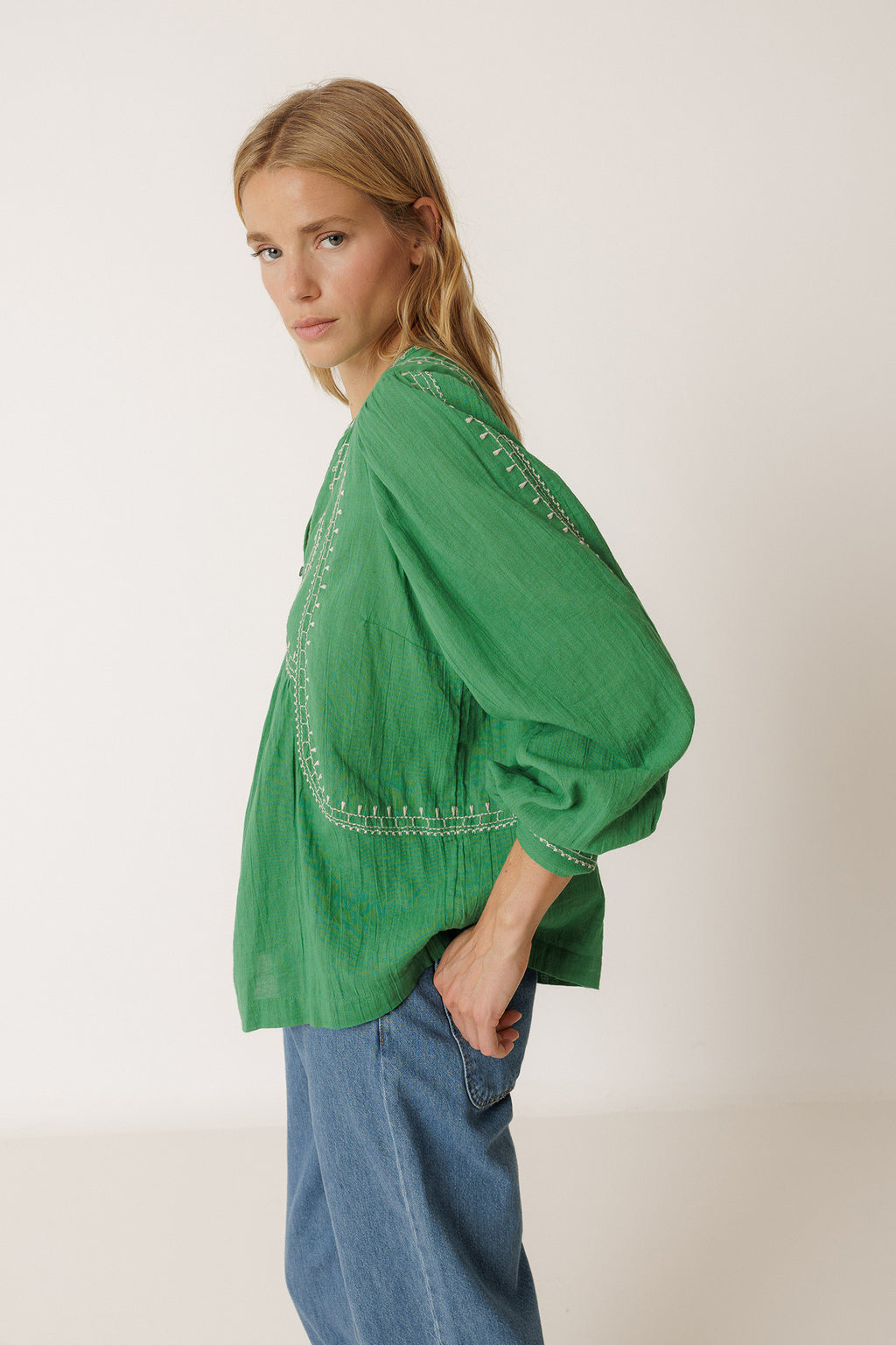 Blouse À Broderie Ethnique - Vert