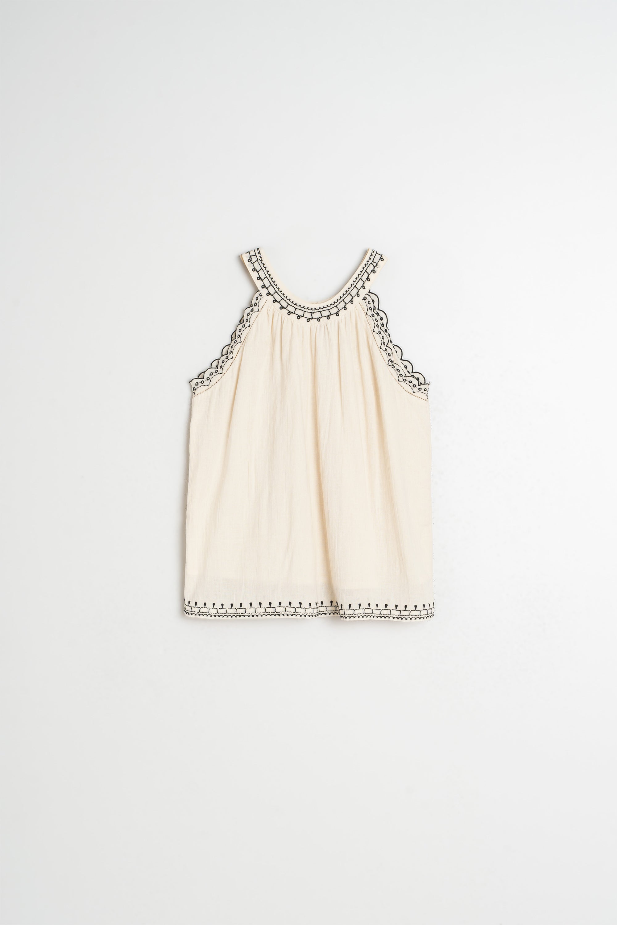 Haut À Broderie Contrastée - Écru