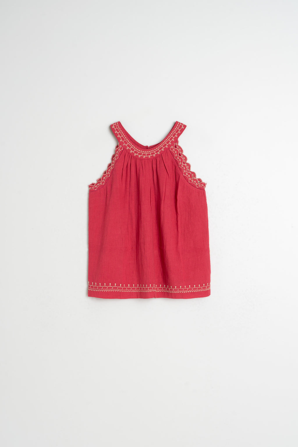 Haut À Broderie Contrastée - Fraise