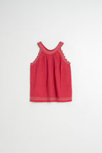 Haut À Broderie Contrastée - Fraise