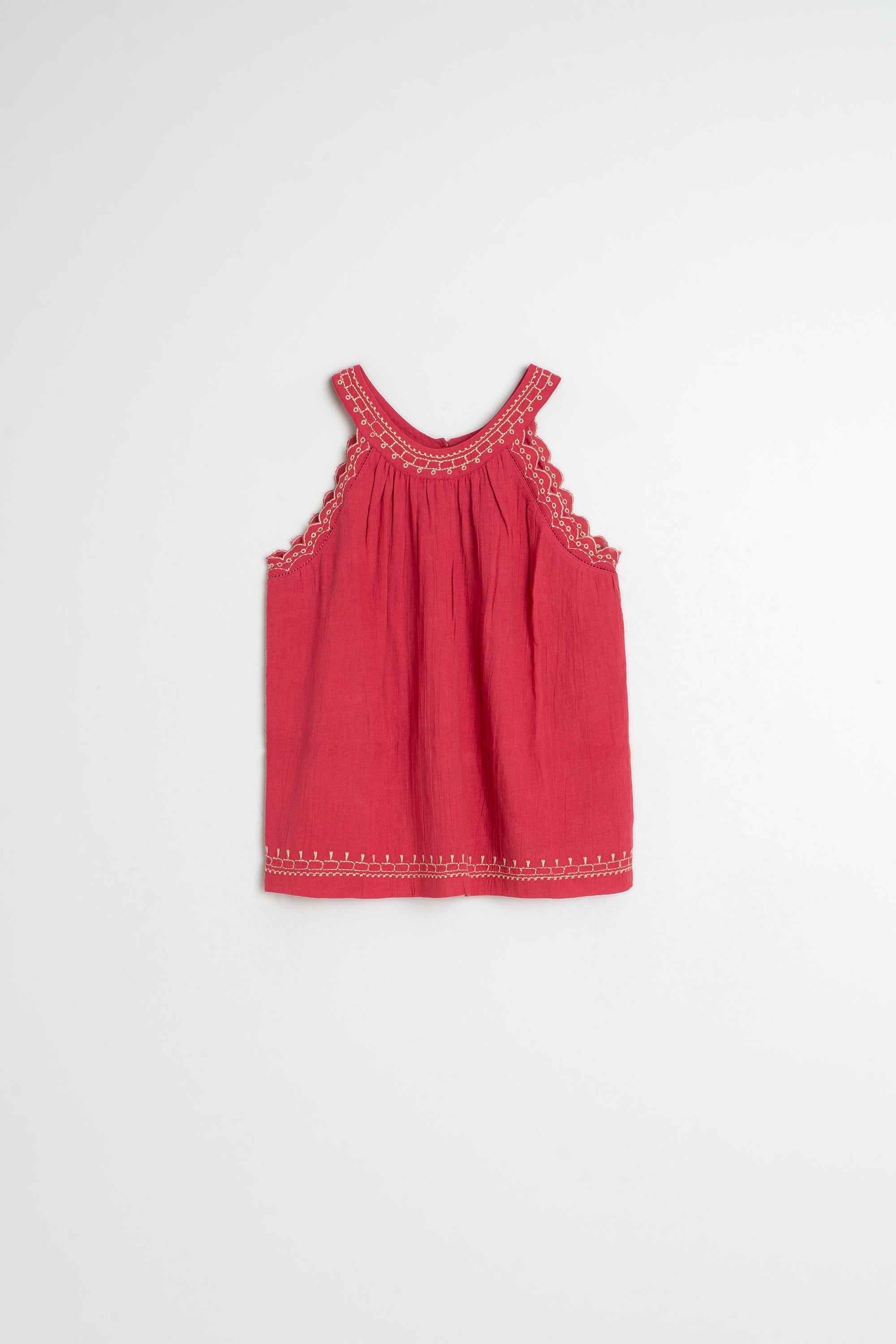 Haut À Broderie Contrastée - Fraise