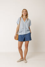 Chemise À Incrustations De Dentelle - Bleu Ciel