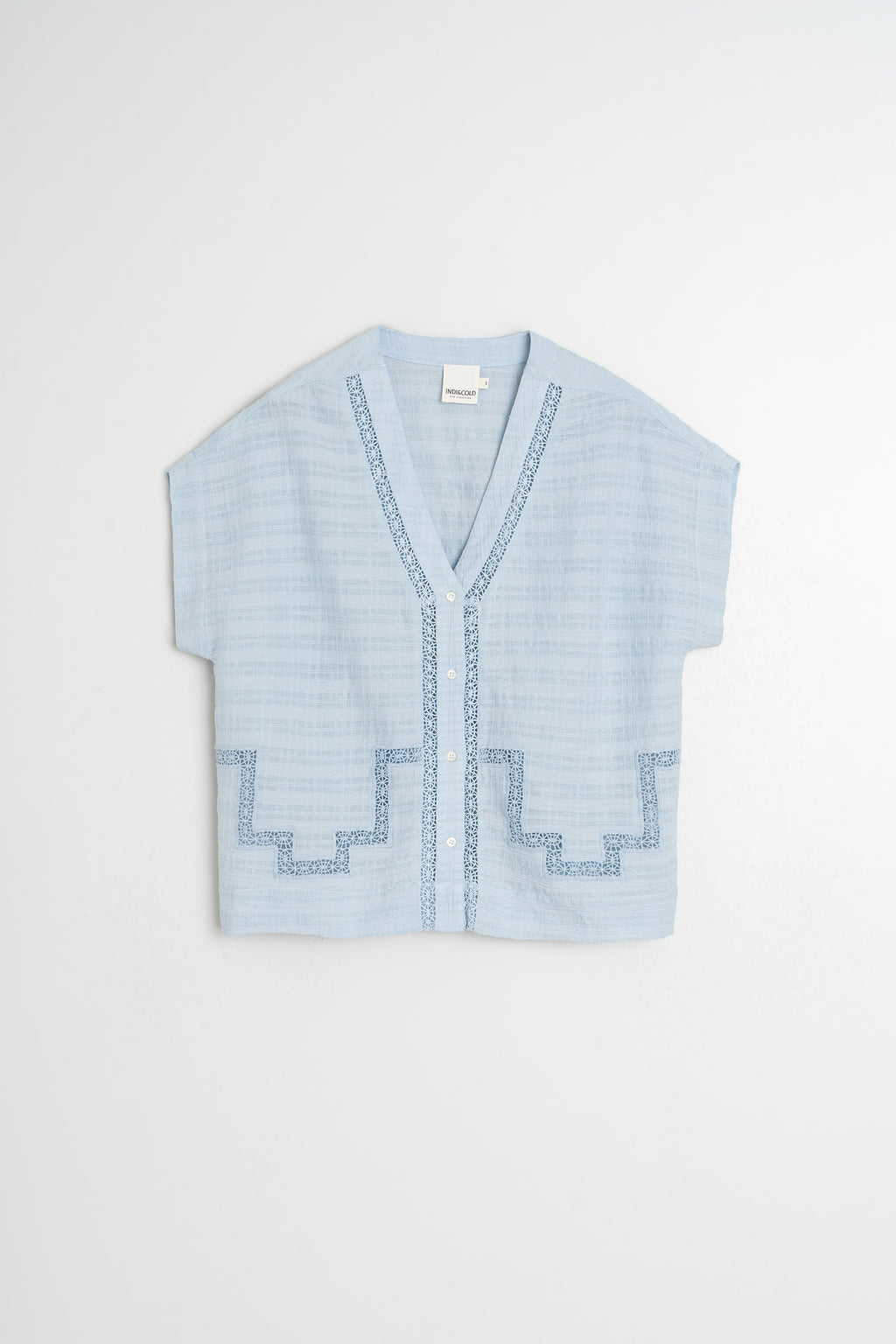 Chemise À Incrustations De Dentelle - Bleu Ciel