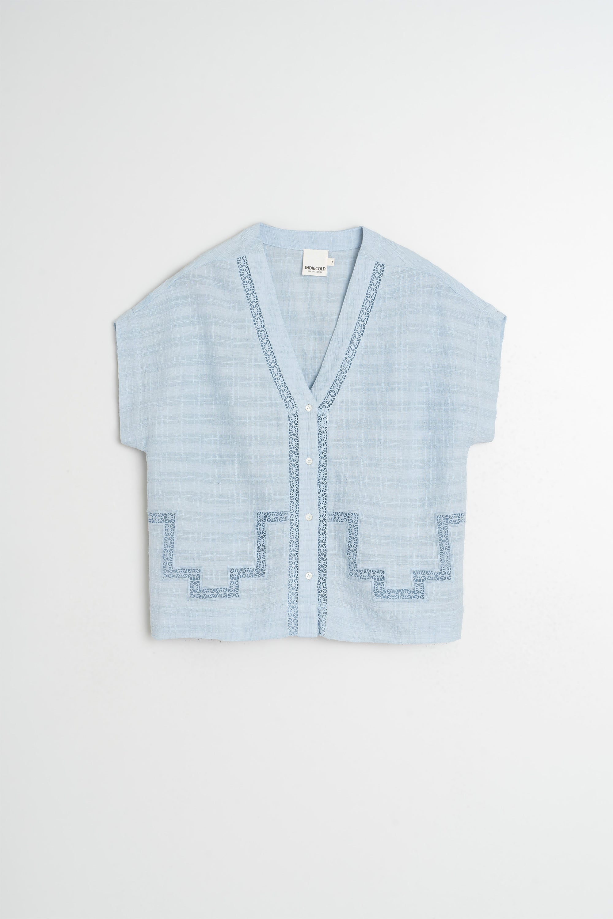 Chemise À Incrustations De Dentelle - Bleu Ciel