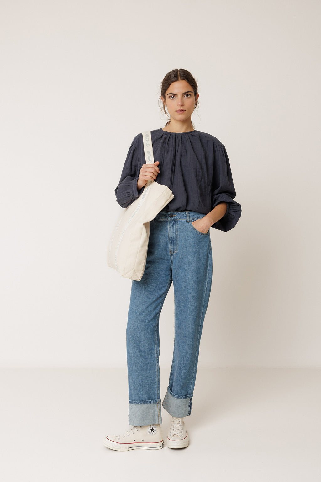 Blouse En Double Gaze - Bleu Marine
